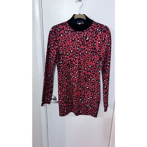 ZARA DRESS RED LEOPARD PRINT LING SLEEVE SIZE L